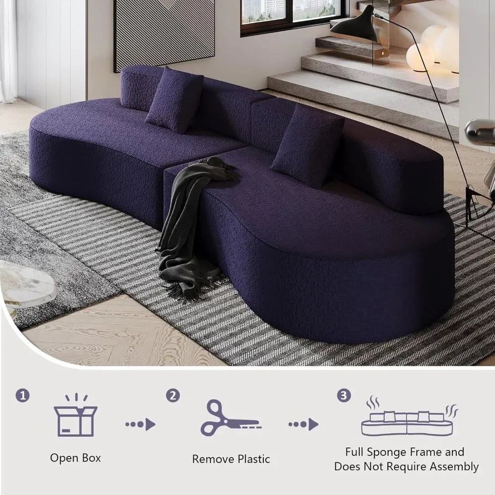 109" Modern Sectional Curved 4-Seater Sofa with 2 Throw Pillows