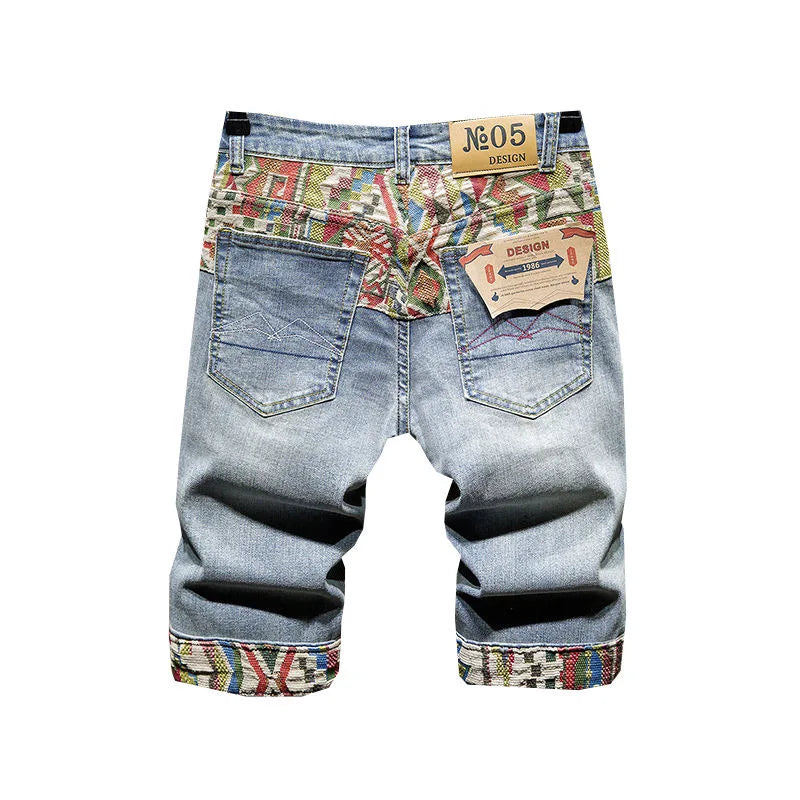 Fashion Print Denim Shorts Loose Comfortable