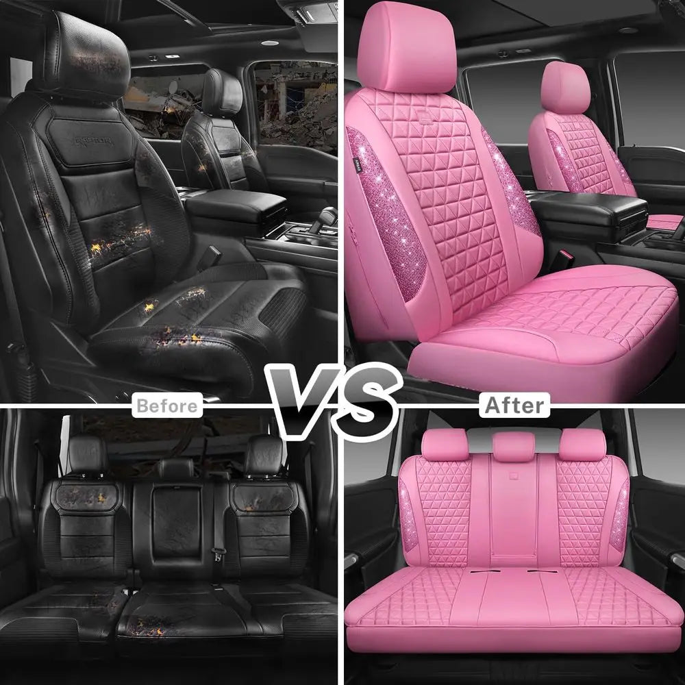 Glittering Pink Diamond Leather Car Seat Covers
