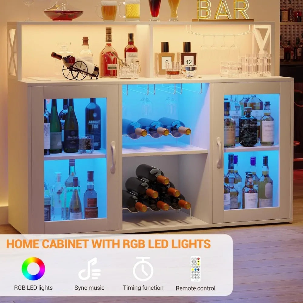 White Wine Bar Cabinet with LED Lights