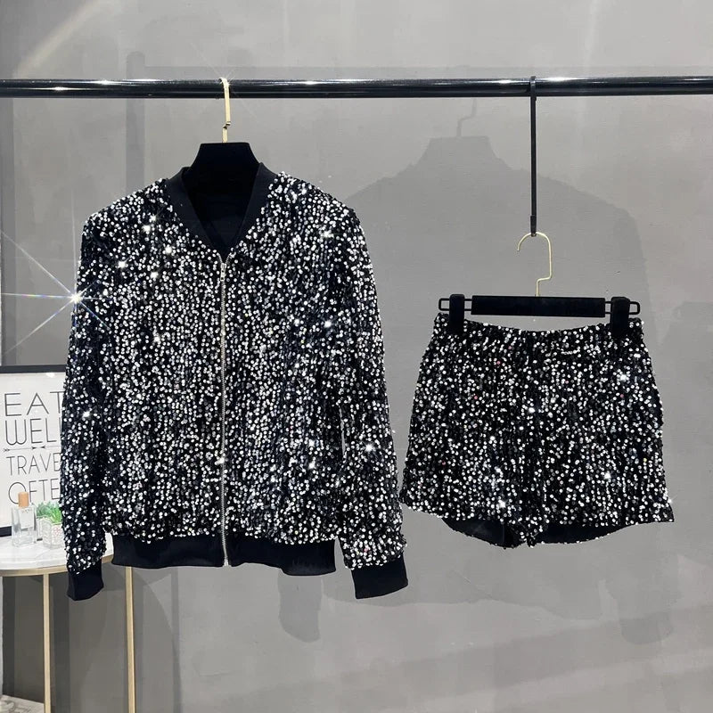 Sequined Versatile and Thin Two-piece Women's Fashion Set