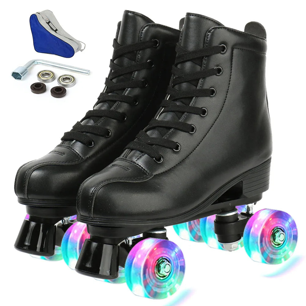 PU Leather Wheels Flash Roller Skates