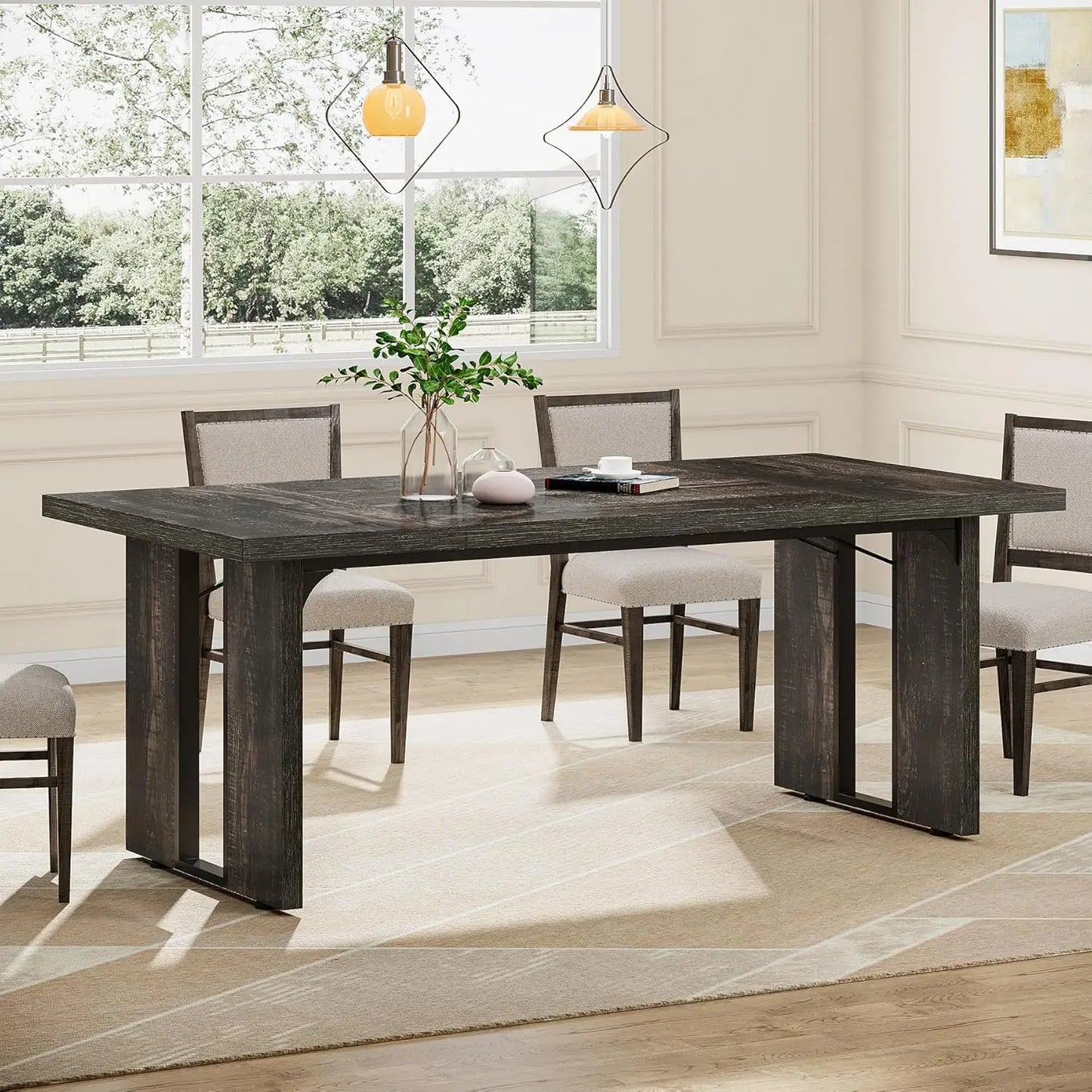 Dining Table Set for 6 to 8 People Rustic Farmhouse