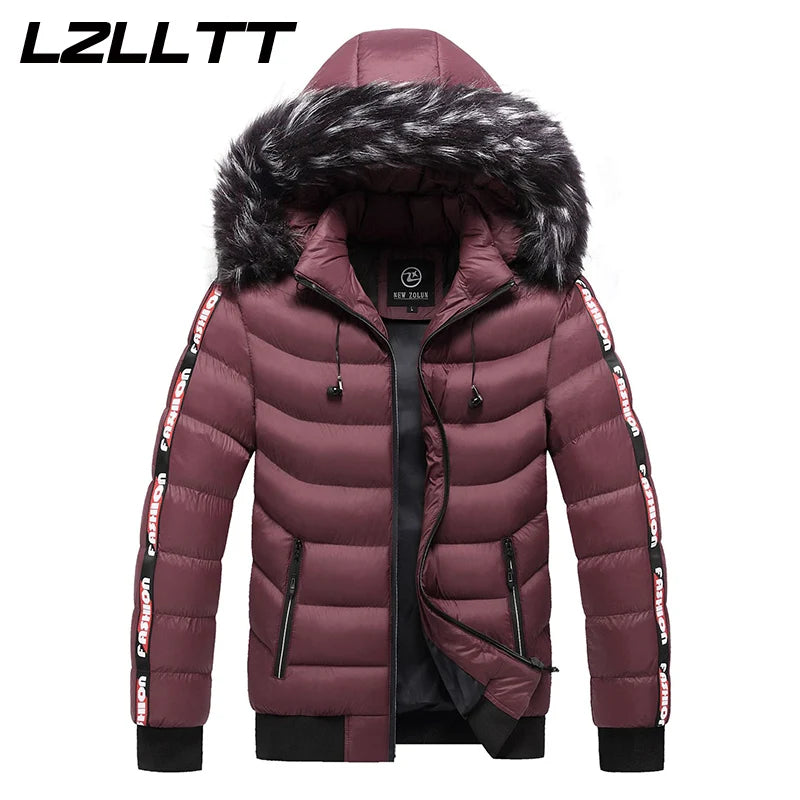 Winter Men Warm Hooded Parkas Detachable Hat