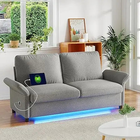 60" 2 Seater Velvet Love Seat for Dorm, 2 USB, LED