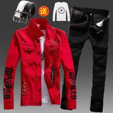 Men's Slim Fit Denim Jacket Pants 2pcs Set