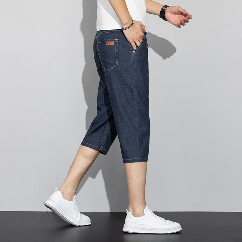 Thin Men's Jeans Shorts Blue Gray Classic Style