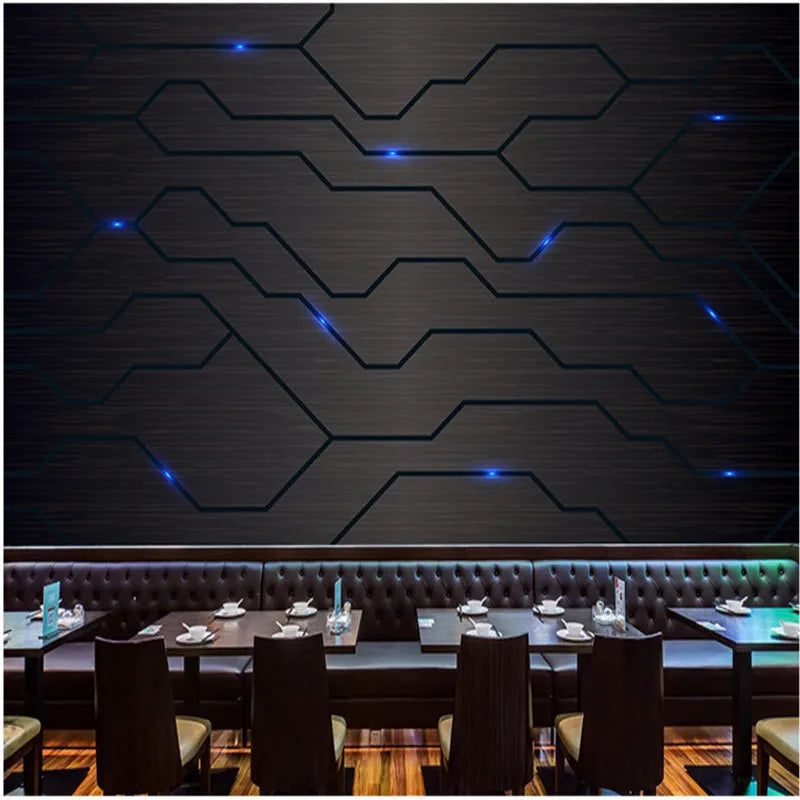 3D Black Metal Circuit Board KTV Wallpaper