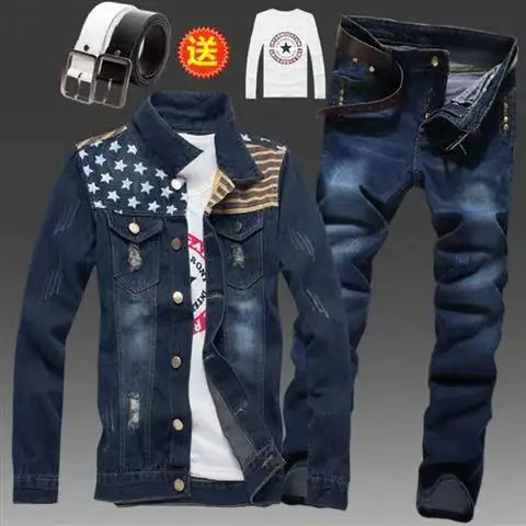 Men's Slim Fit Denim Jacket Pants 2pcs Set