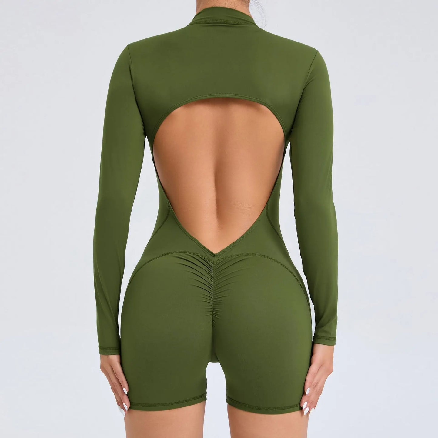 V Back Scrunch One-Piece Workout Romper