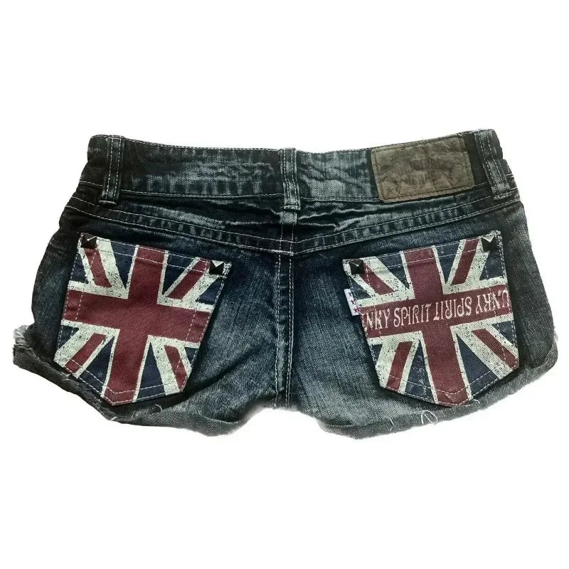 Printed Pocket Design Denim Sexy Mini Shorts