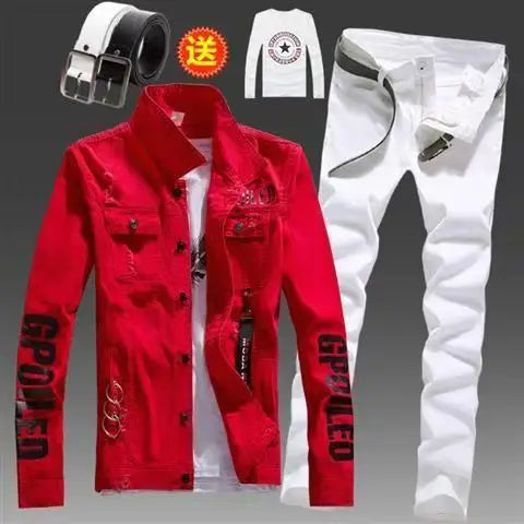 Men's Slim Fit Denim Jacket Pants 2pcs Set