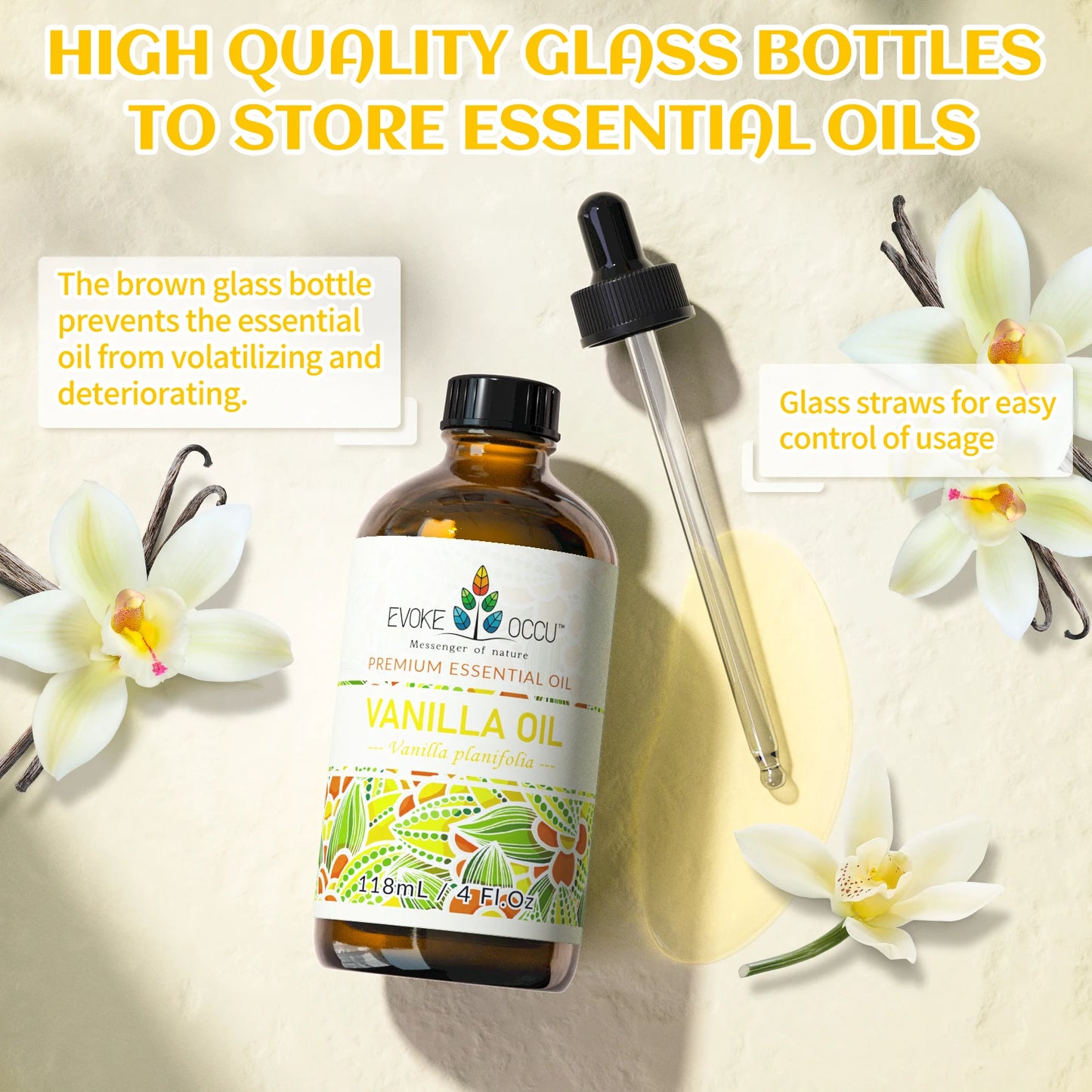 EVOKE OCCU Vanilla Essential Premium Plant Oil for Skin, Massage, Candle Soap Making, Hair, Body