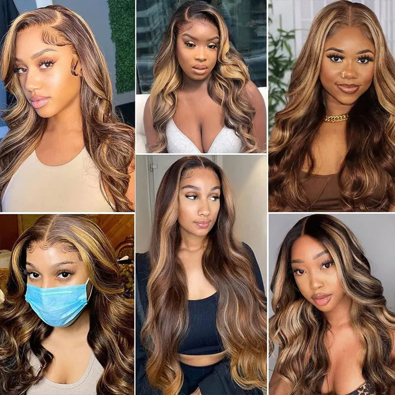 13x6 Highlight Body Wave Human Hair Brazilian Lace Front Wig