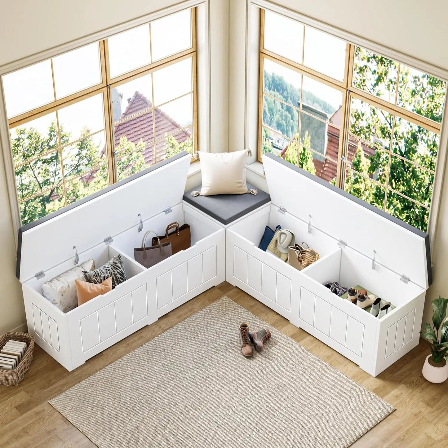 L Shape Corner Bench with Storage