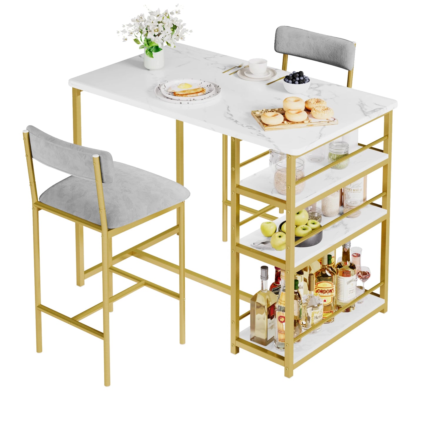 Dining Set Bar Table and 2 Upholstered Chairs