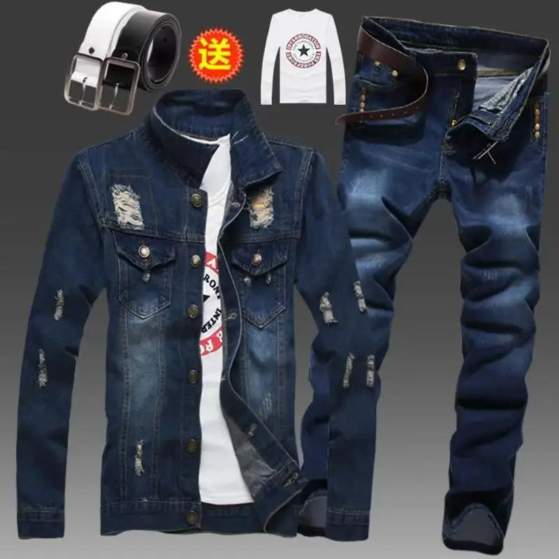 Men's Slim Fit Denim Jacket Pants 2pcs Set