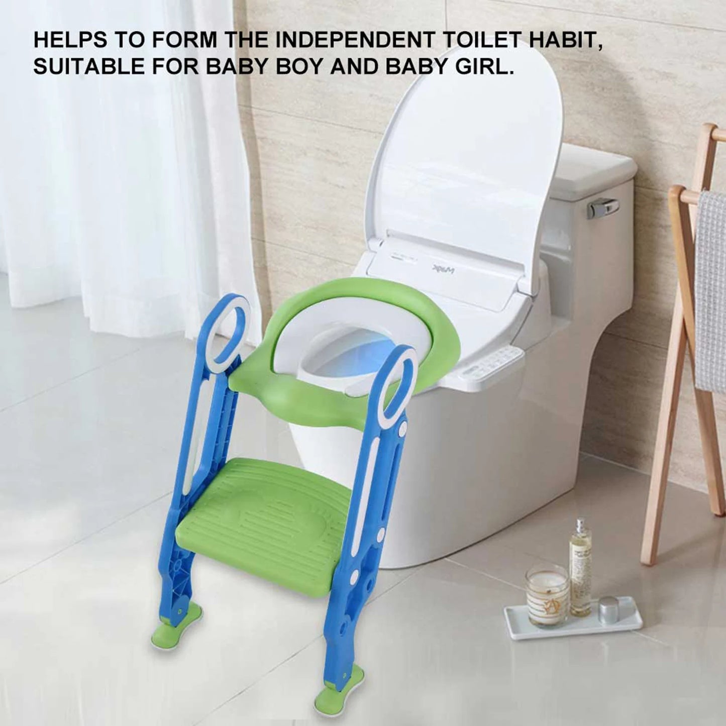 Toddler Soft Toilet Chair Ladder Adjustable Safety Potty Training Seat (Red Yellow)