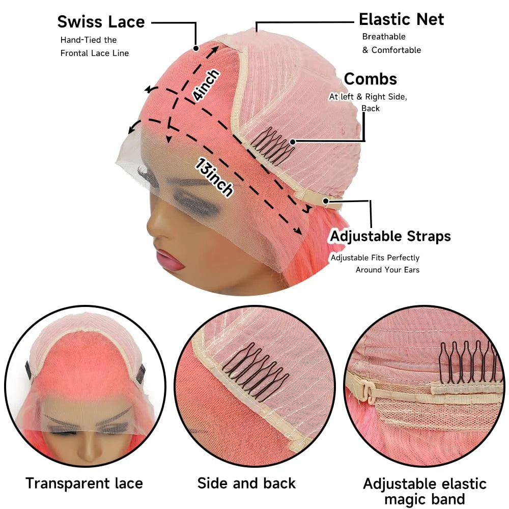 Pink Lace Front Wig Human Hair 13x4