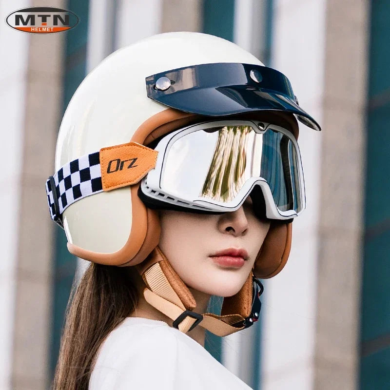 Vintage Motorcycle Helmet DOT Certified Synthetic Leather
