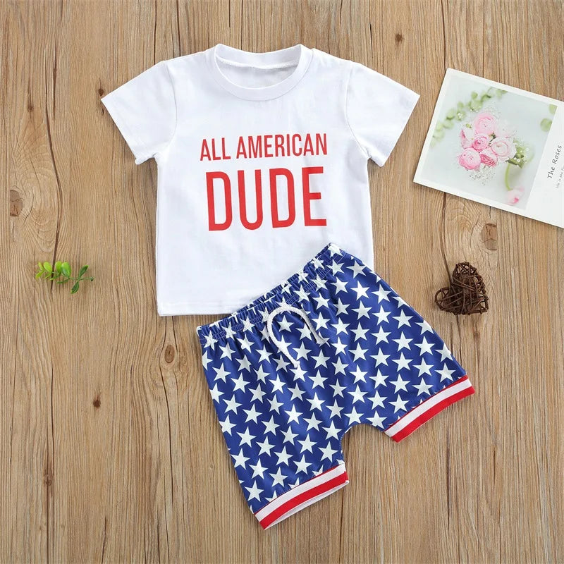 Boys 2Pc Cotton T Shirt & Star Patterned Shorts