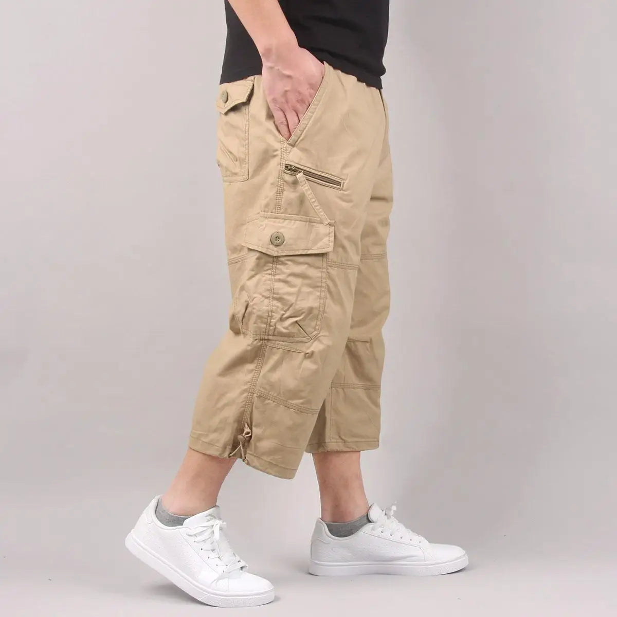 Cargo Shorts Loose Elastic Waist Multi Pockets