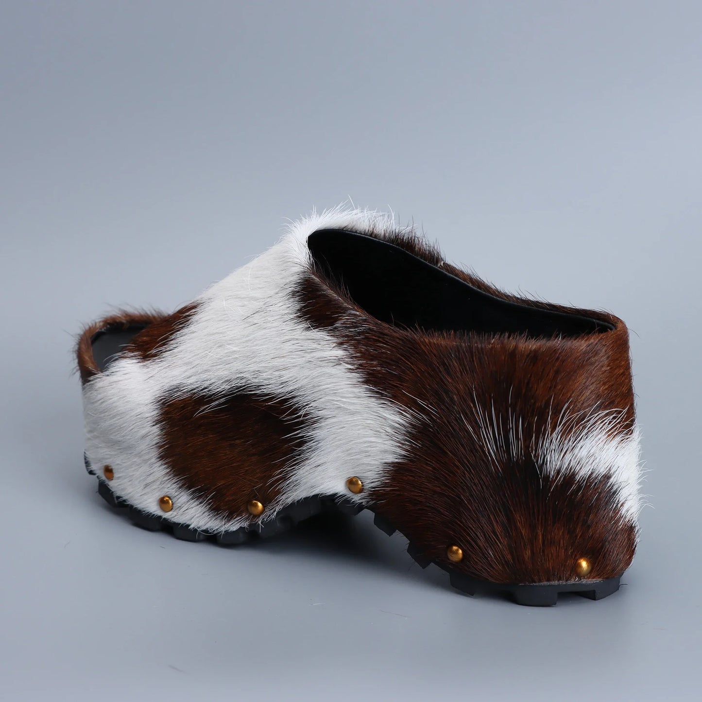 Womens Designer Luxury Platform Mules Real Calf Hair Leather Lined