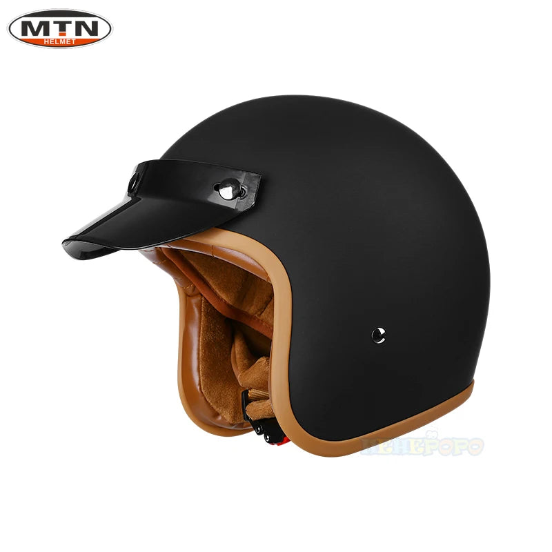 Vintage Motorcycle Helmet DOT Certified Synthetic Leather