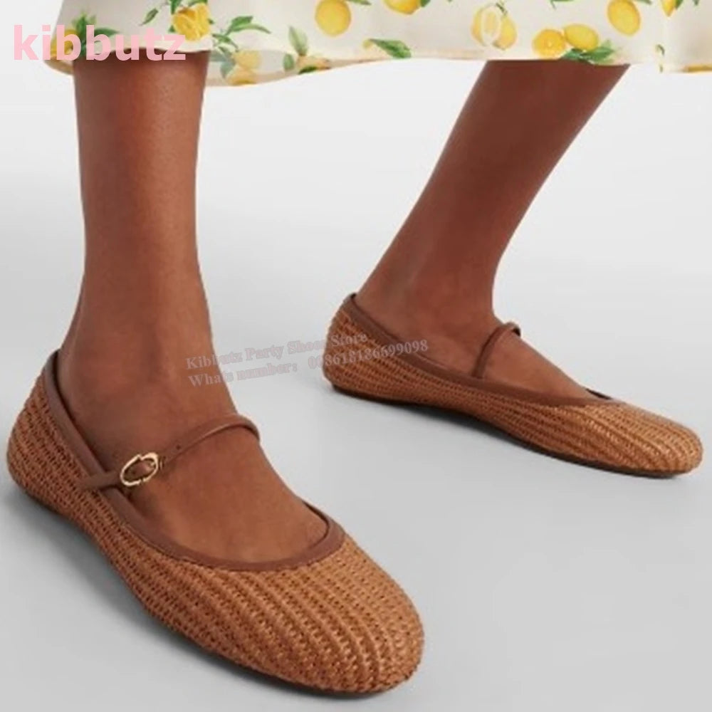 Ballet Pumps Belt Buckle Round Toe Flat