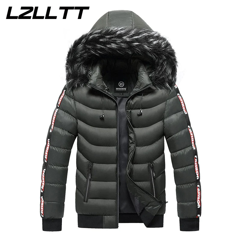 Winter Men Warm Hooded Parkas Detachable Hat