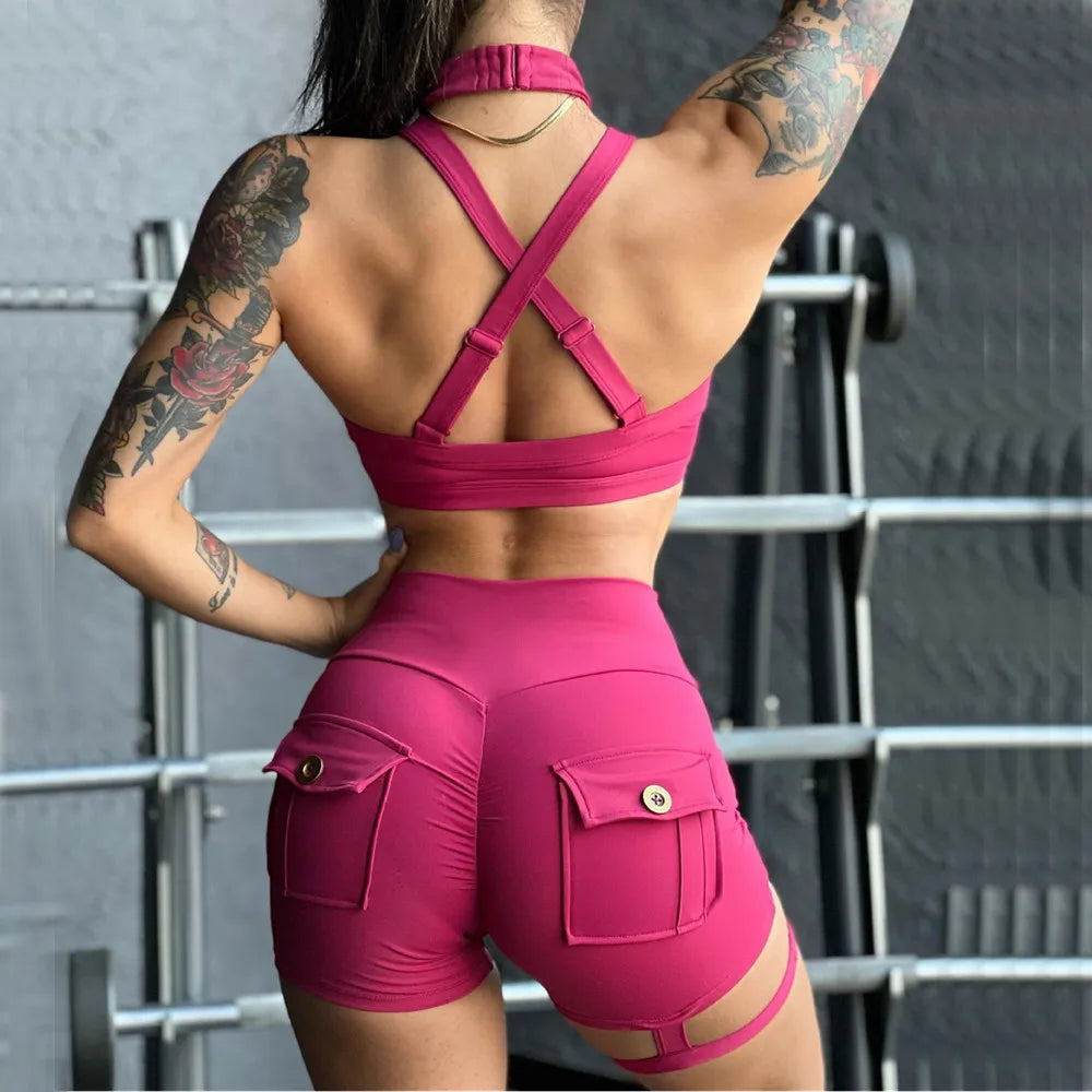 1/2PCS High Waist Scrunch Shorts Yoga Set