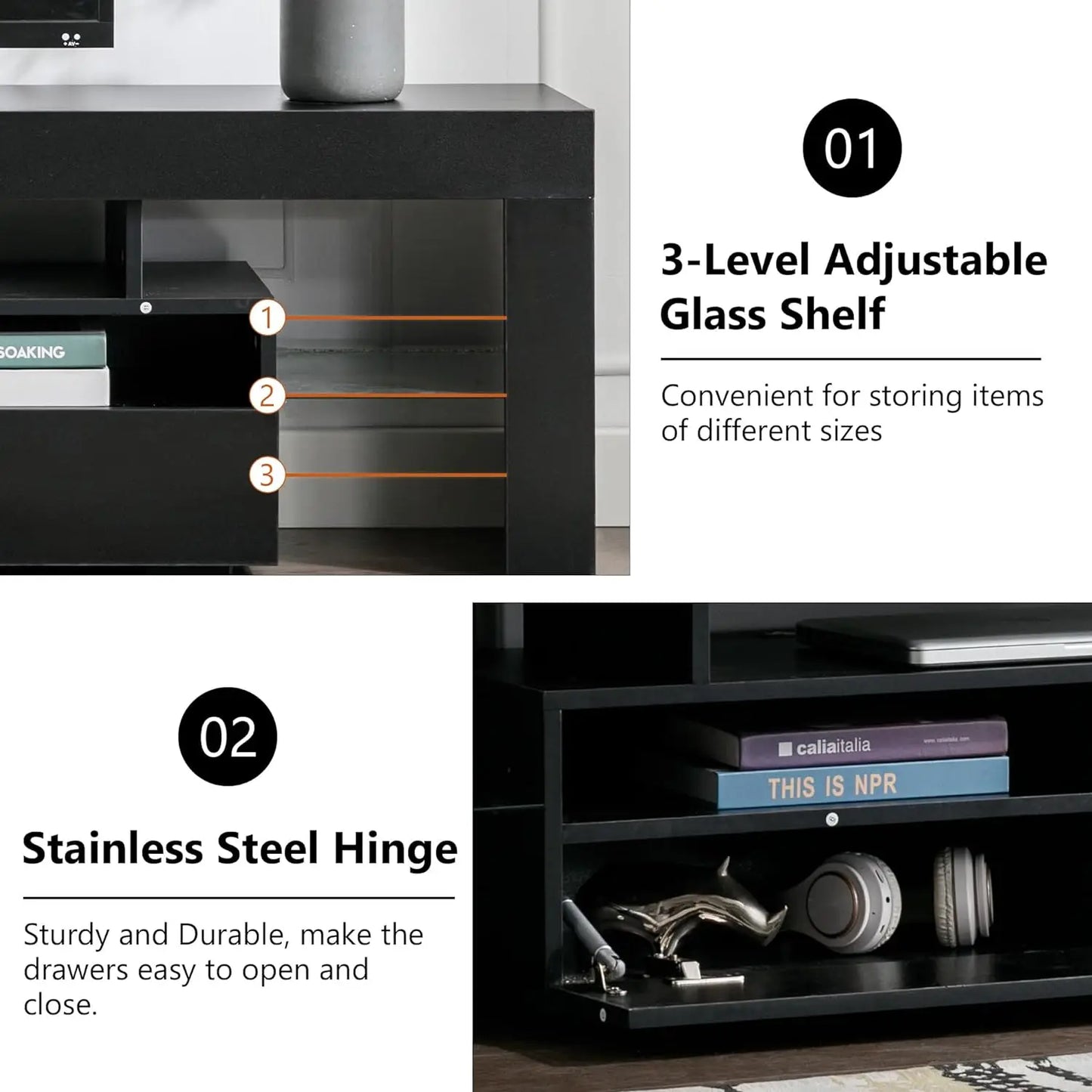 63-Inch Multifunctional TV Cabinet with Multi-Color Lighting Strip