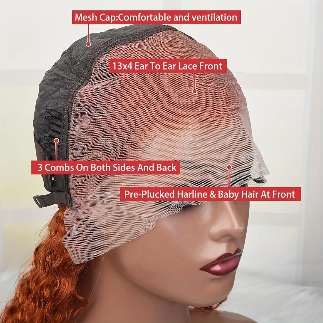 13x4 Ginger Orange Curly Bob Lace Front Wig Human Hair 180% Density