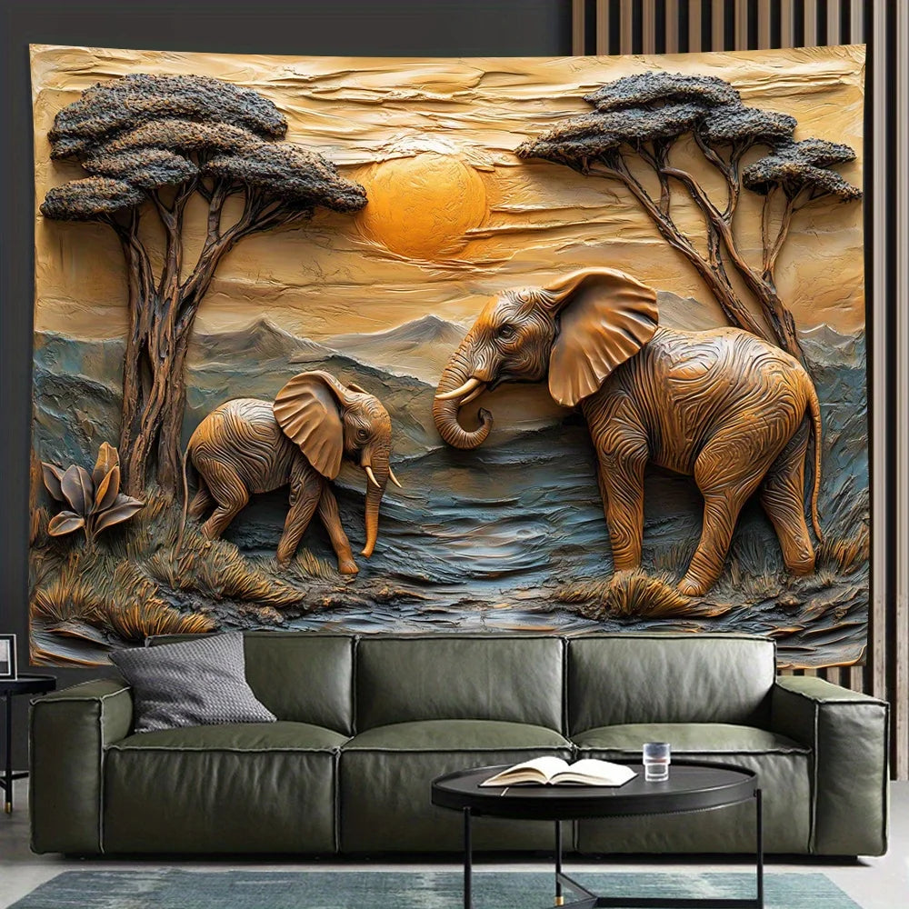 3D Elephant Wall Cloth-Realistic Texture Tapestries