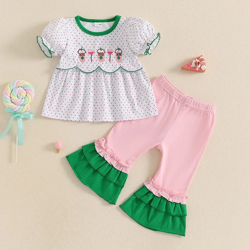 2PC Floral Print Top Ruffle Trim Elastic Waist Shorts