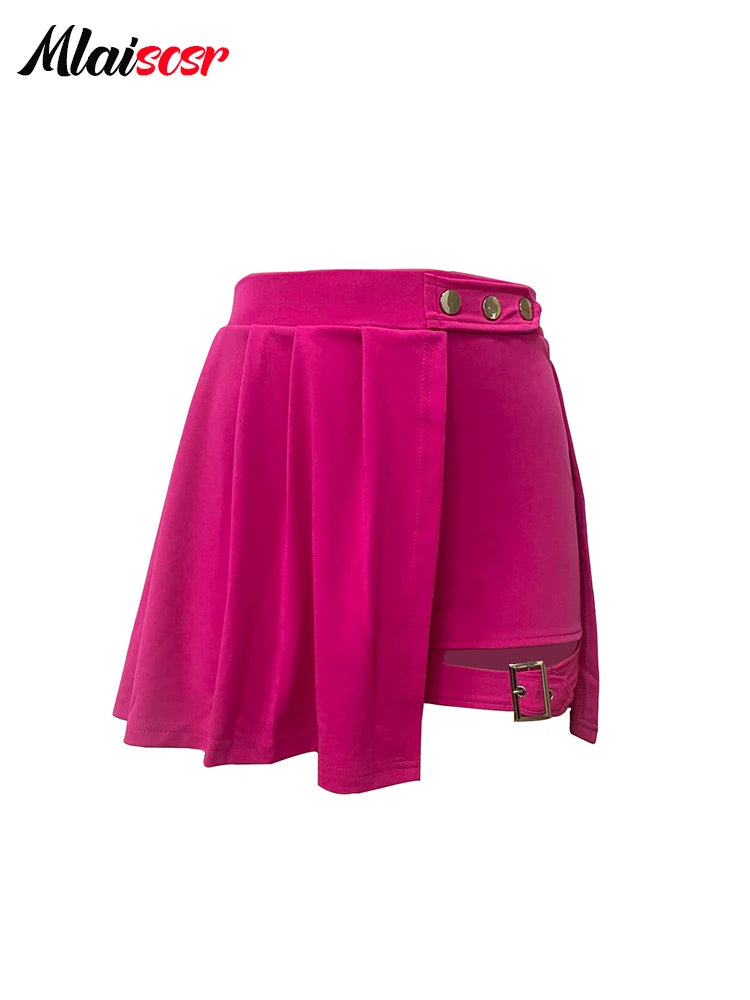 Pleated Irregular High Waist Mini Pants
