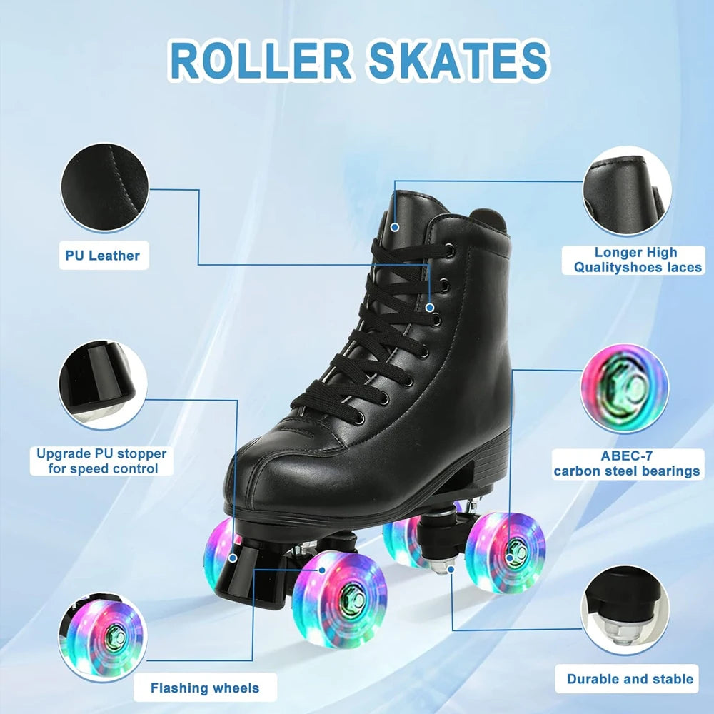 PU Leather Wheels Flash Roller Skates