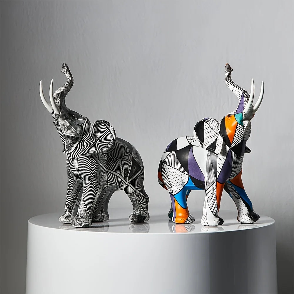Painted Art Elephant Figurines Modern Decor
