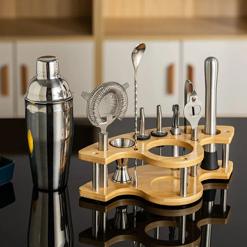 11pcs Stainless Steel Bartender Kit with Stand Cocktail Shaker