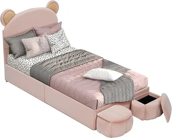 Twin Size Race Car Shaped Platform Bed Frame with Headboard Wheels