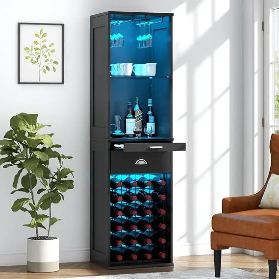 Wine Bar Cabinet with LED Lights, 65''