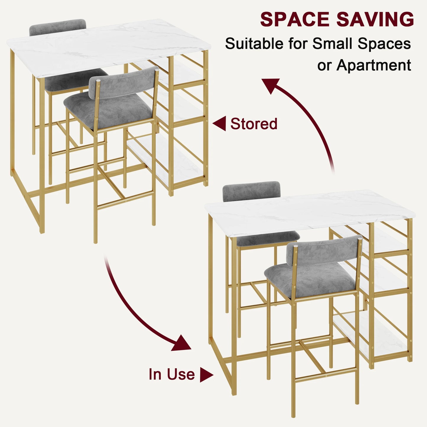 Dining Set Bar Table and 2 Upholstered Chairs