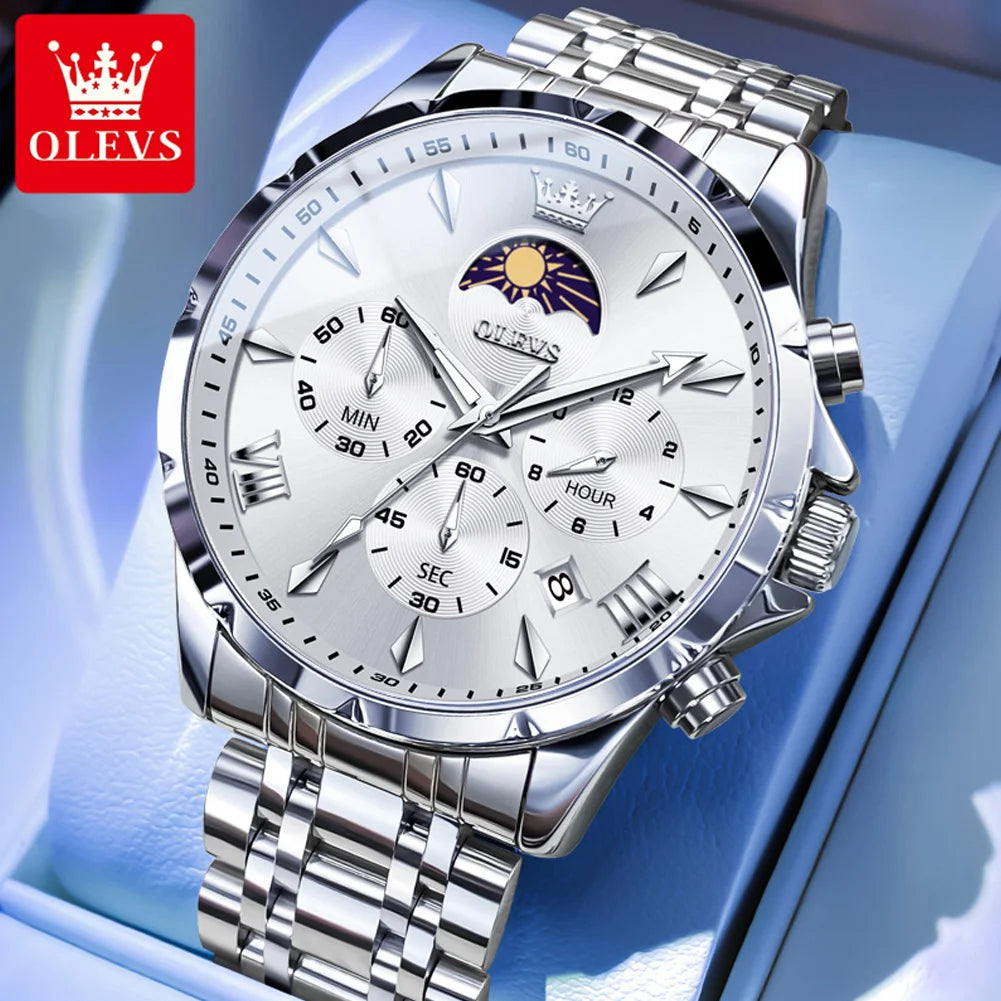 Moon Phase Chronograph Waterproof Quartz Watch
