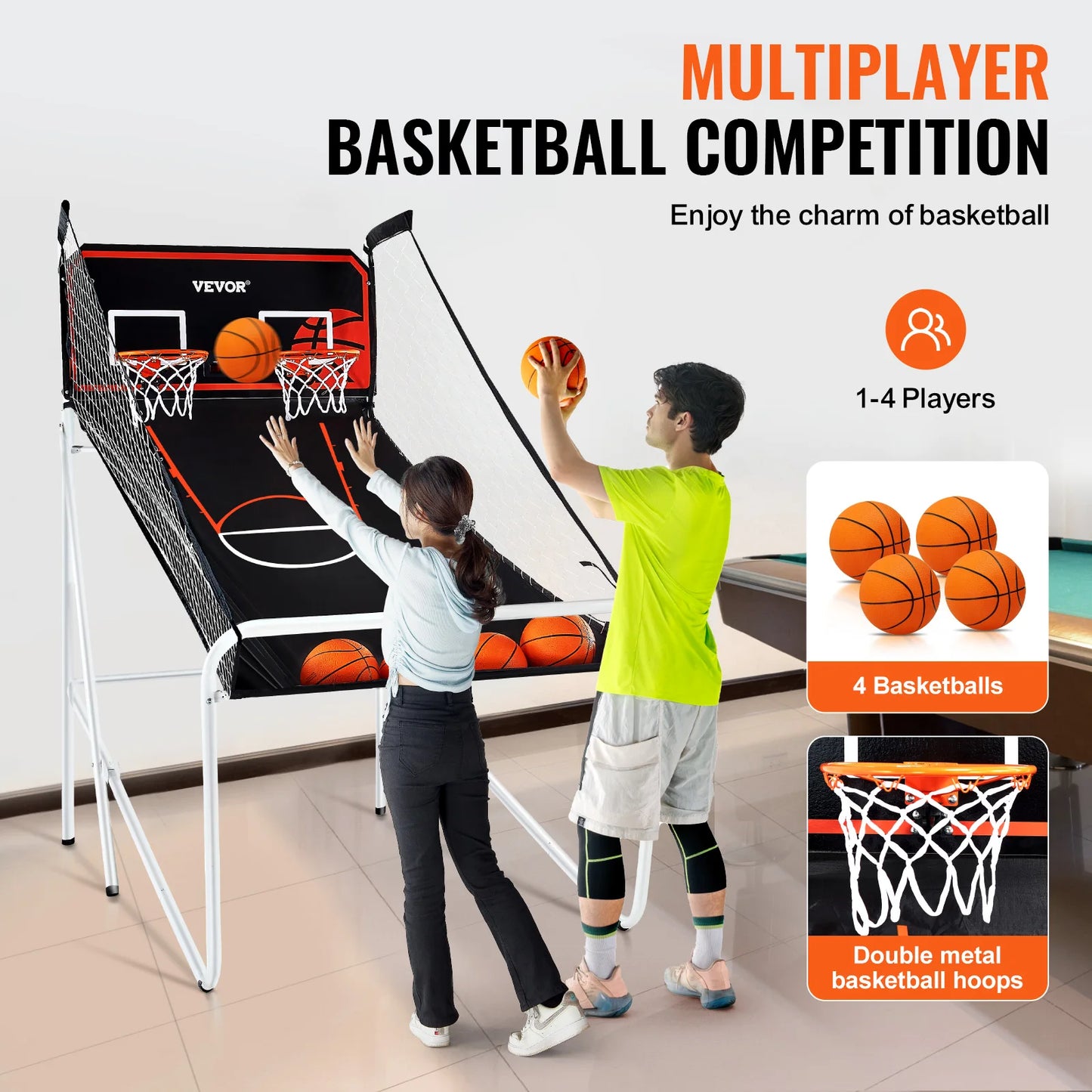 Indoor Basketball Game Dual Shot Sport w/ 4 Balls 8 Game Modes
