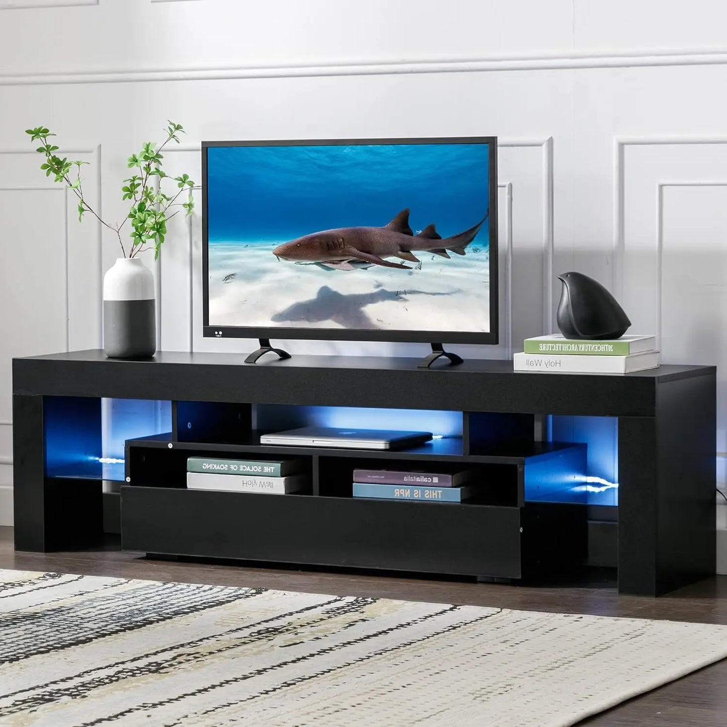 63-Inch Multifunctional TV Cabinet with Multi-Color Lighting Strip