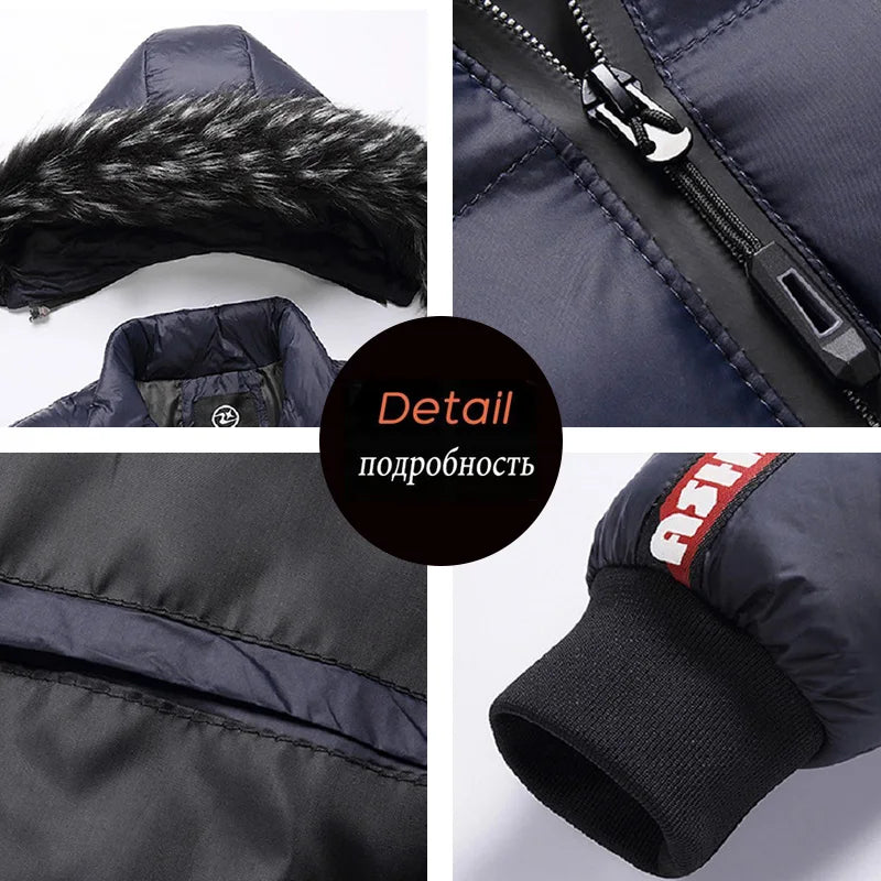 Winter Men Warm Hooded Parkas Detachable Hat