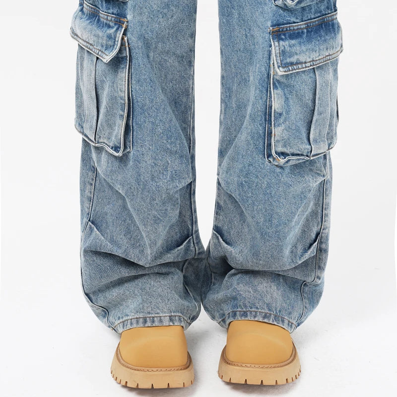 Men's Baggy Jeans Blue Wide Legs Denim Oversize Cargo