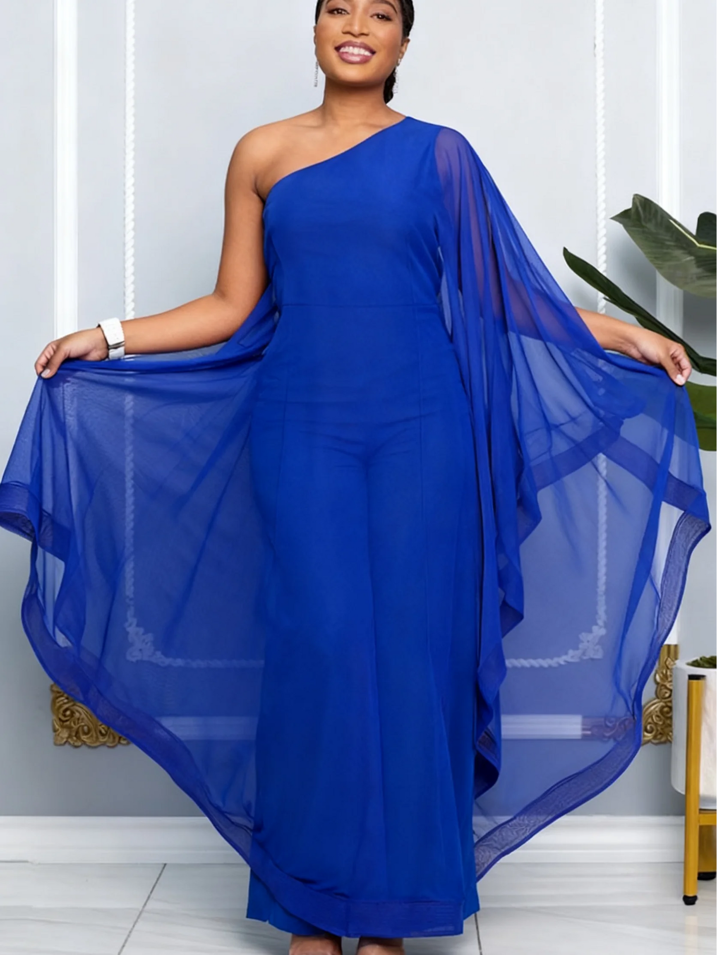 One Shoulder Ruffled Trim Jumpsuit