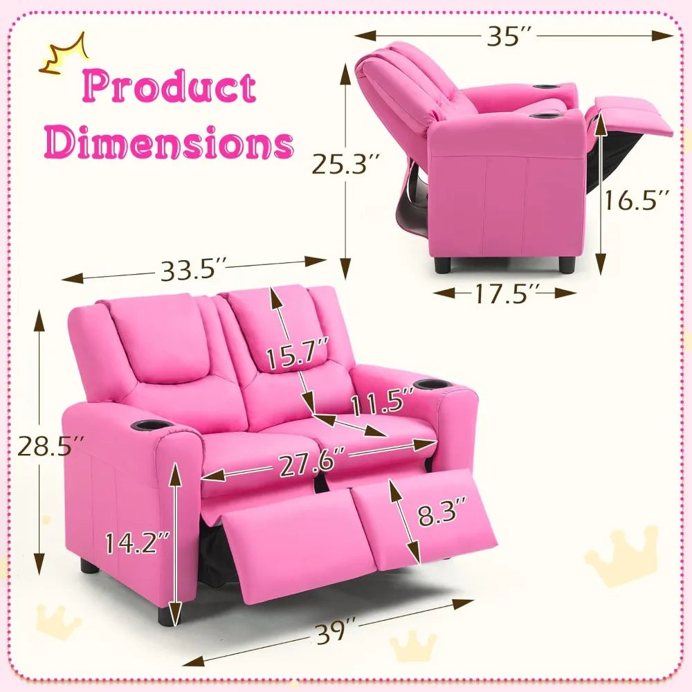 Double Recliner Toddler Loveseat W/Adjustable Footrest & Headrest