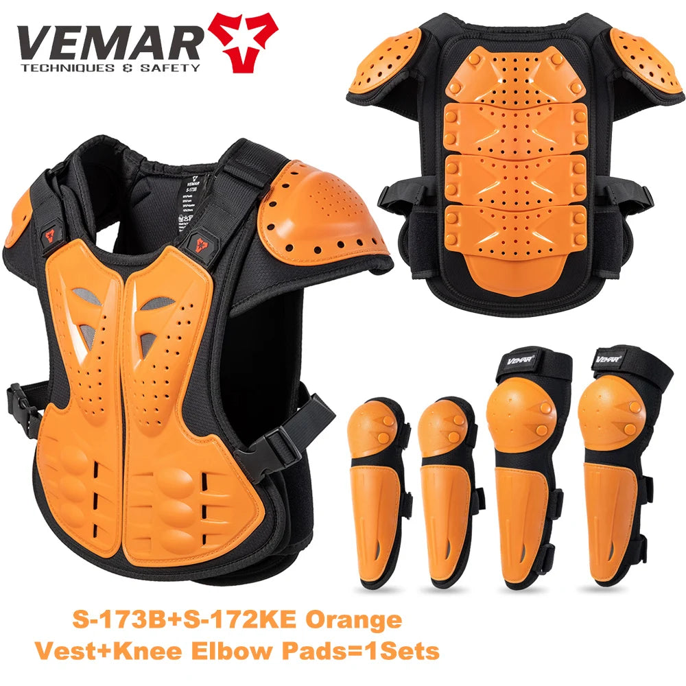 Motorcycle Armored Vest, Knee, & Elbow Pads Set for Children